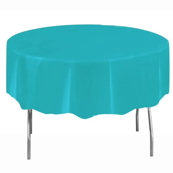 Teal Plastic Round Tablecloths, 84in, 2ct - Picture 1 of 5